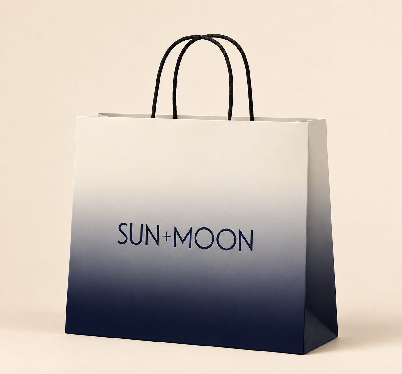 SUN+MOON shopping bag with an ivory-to-navy gradient