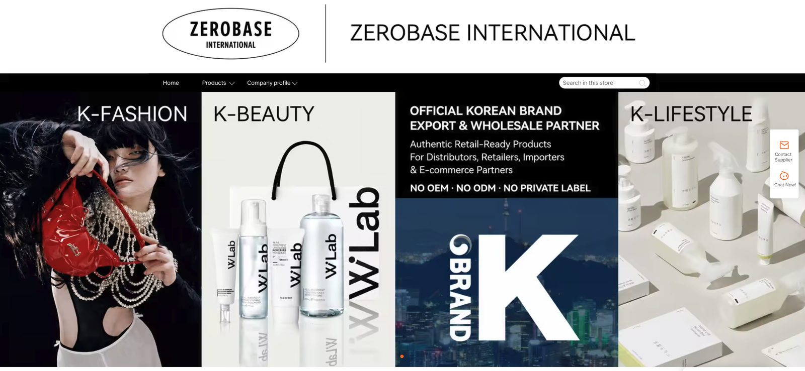 Banner principal de la tienda oficial de ZEROBASE INTERNATIONAL en Alibaba.com: K-Fashion, K-Beauty, K-Lifestyle
